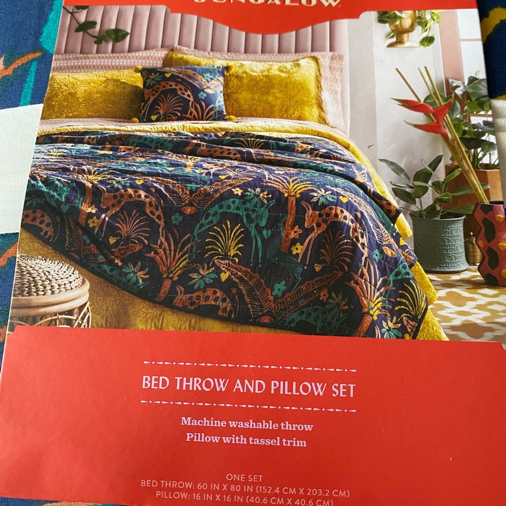 Opalhouse Navy Teal Orange Floral Accent Pillow with Yellow Tassels - Picture 2 of 9